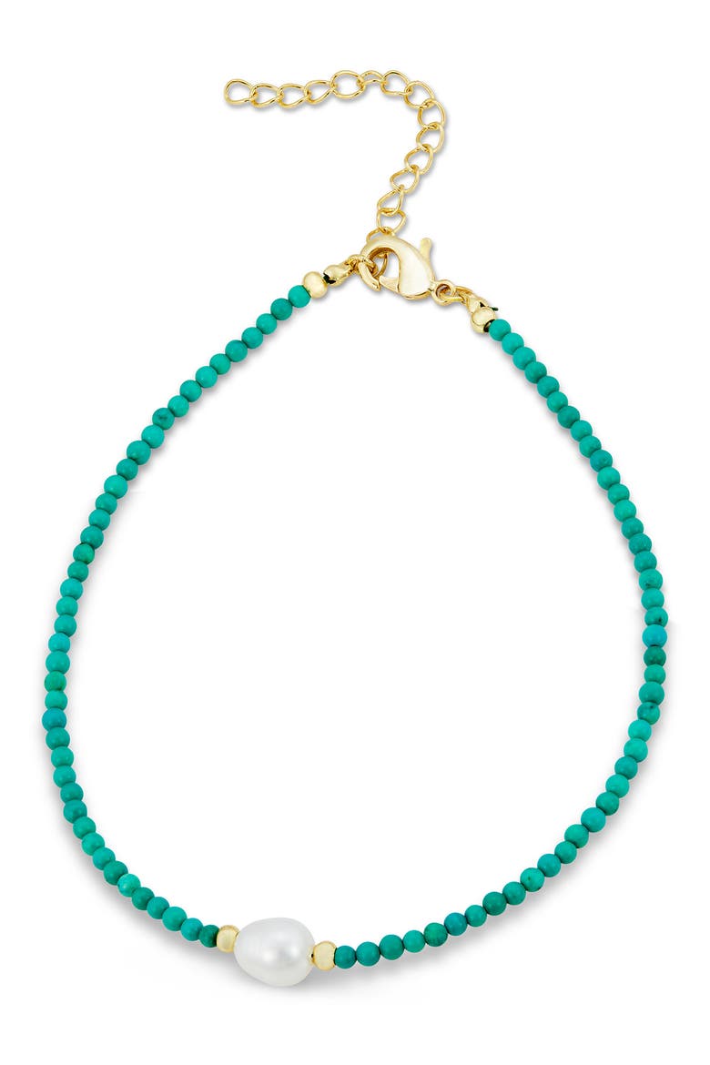 Turquoise & Imitation Pearl Anklet, Main, color, TURQUOISE