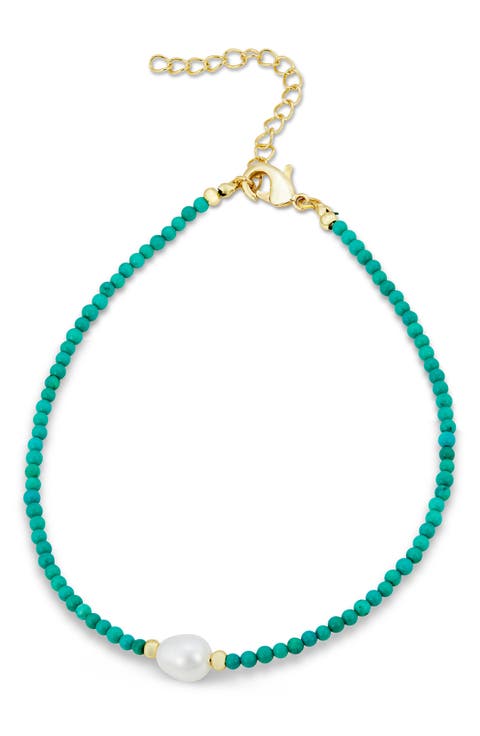 <p>Turquoise & Imitation Pearl Anklet</p>