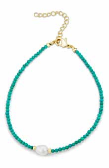 SAVVY CIE JEWELS Turquoise & Imitation Pearl Anklet