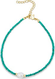 SAVVY CIE JEWELS Turquoise & Imitation Pearl Anklet