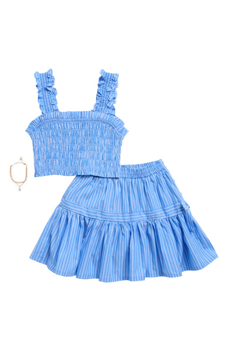 Tween Diva Kids' Stripe Tank & Skirt Set, Main, color, Blue