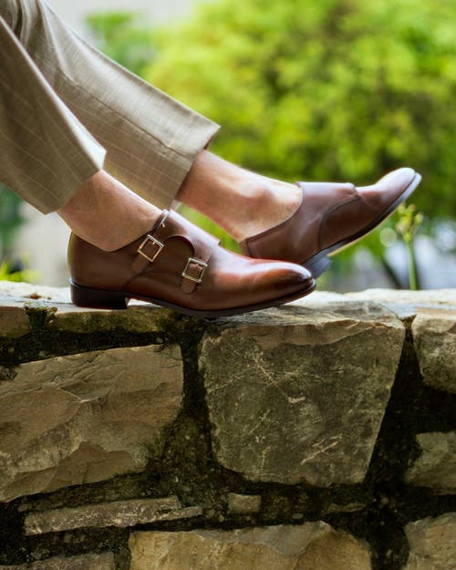 Ace Marks Kurt Plain Toe Monkstrap In Brown