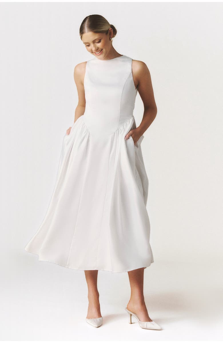 Six Stories Penelope Bow Back Midi Dress, Main, color, White