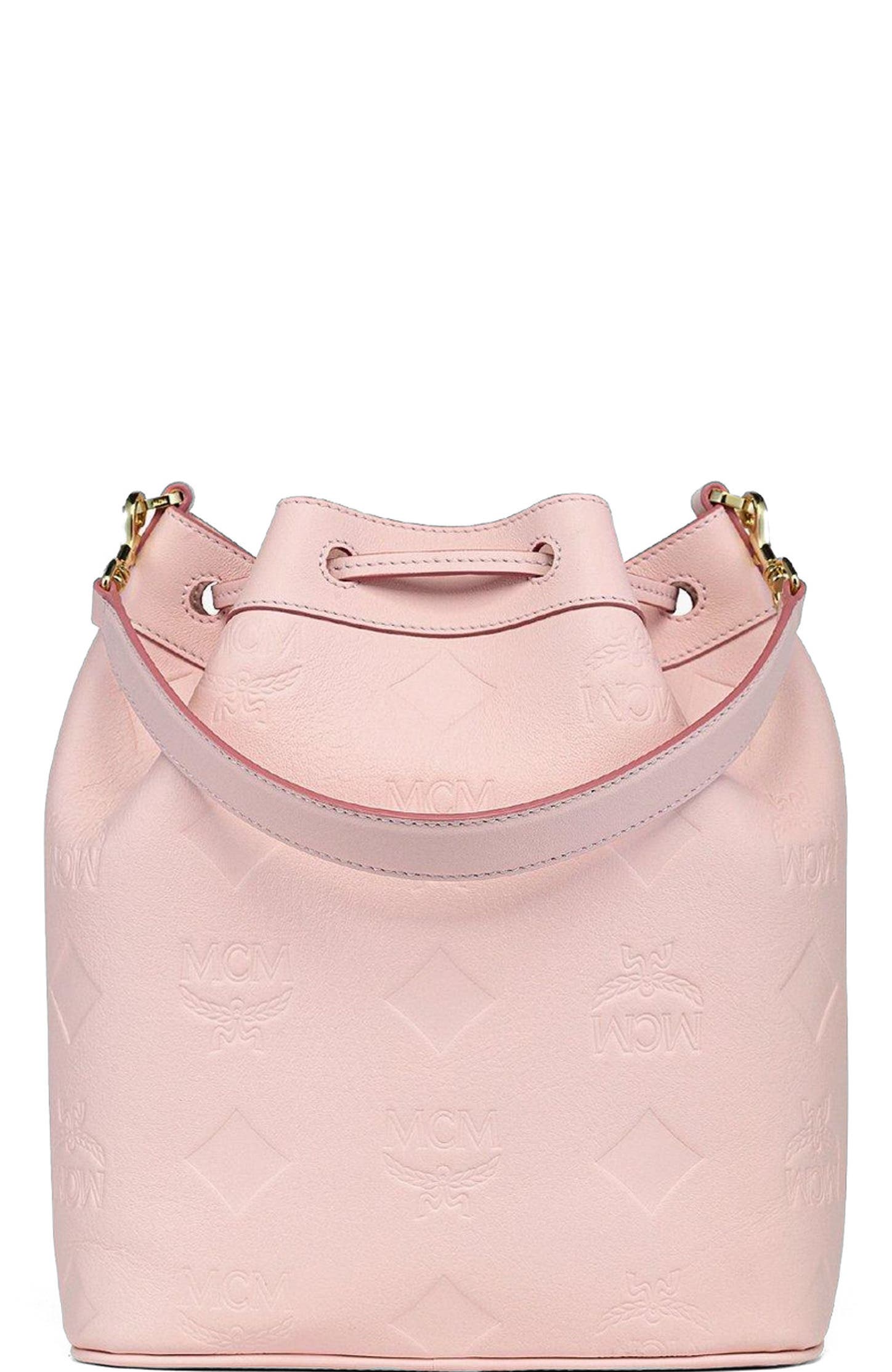 MCM Medium Dessau Drawstring Bag in Maxi Monogram Leather, Alternate, color, Lotus Pink