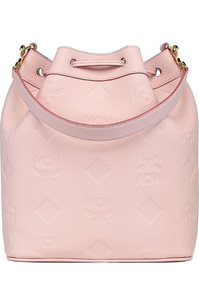 MCM Medium Dessau Drawstring Bag in Maxi Monogram Leather, Alternate, color, Lotus Pink