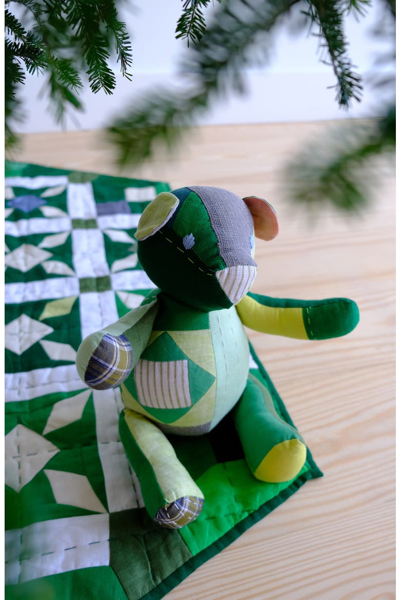 Patchwork Linen Blend Teddy Bear (Limited Edition) (Nordstrom Exclusive), Alternate, color, MULTI/ GREEN