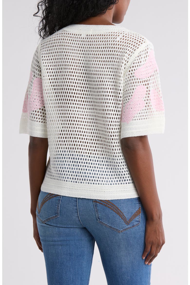 Embroidered Short Sleeve Sweater, Alternate, color, IVORY/ PINK