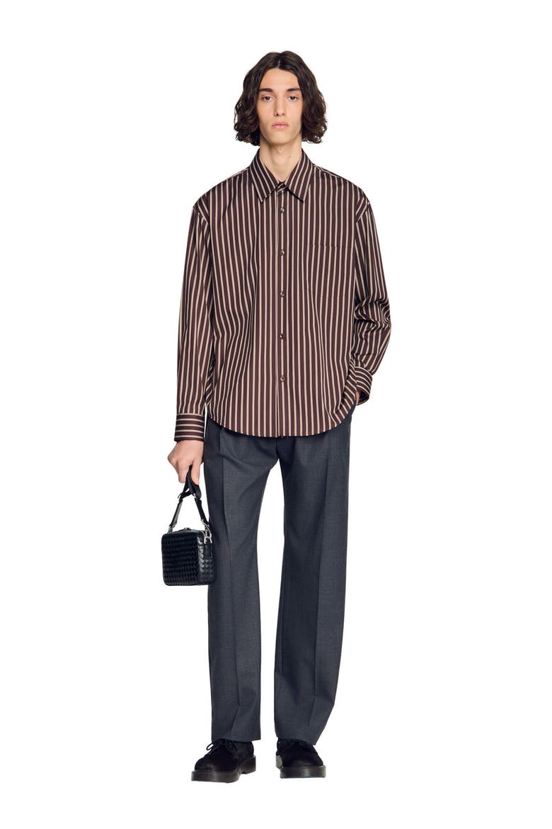 Striped cotton shirt, Alternate, color, Chocolat / ecru