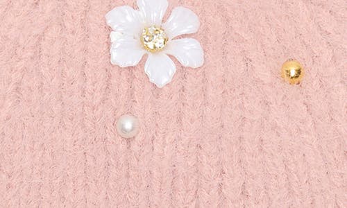Nanette Lepore Faux Pearl Flower & Bead Knit Cuffed Beanie In Pink