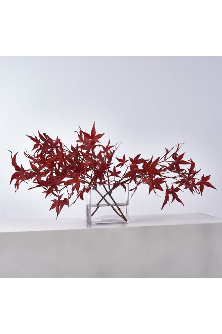Lifelike Red Japanese Maple Branches in Modern Flat Rectangle Vase, Main, color, Red