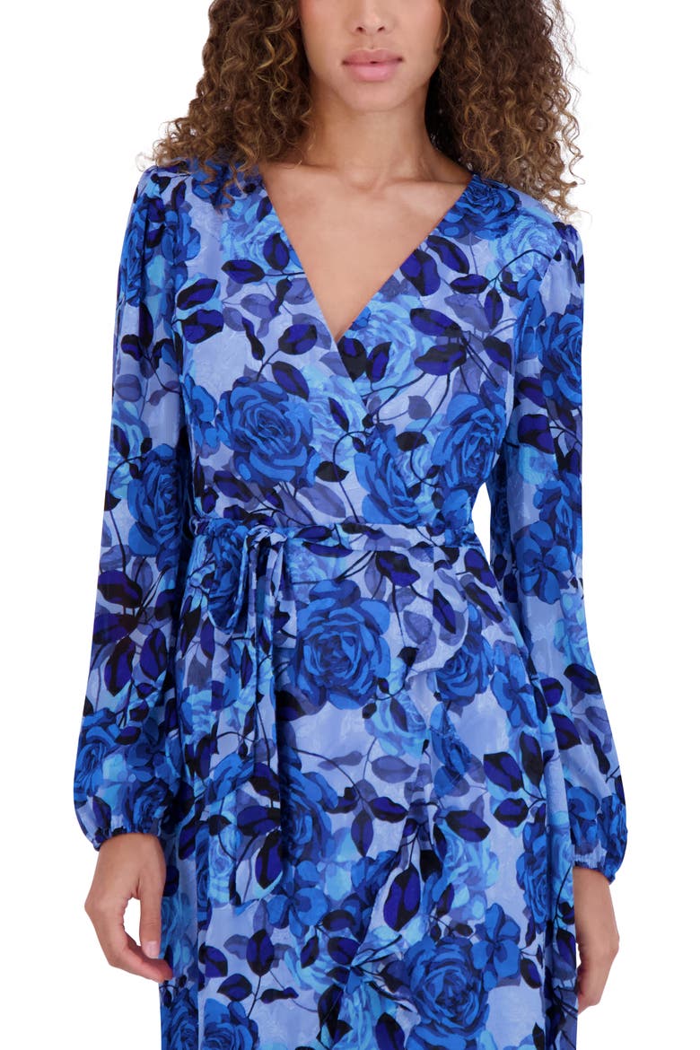 Floral Burnout Long Sleeve Midi Dress, Alternate, color, BLUE MULTI