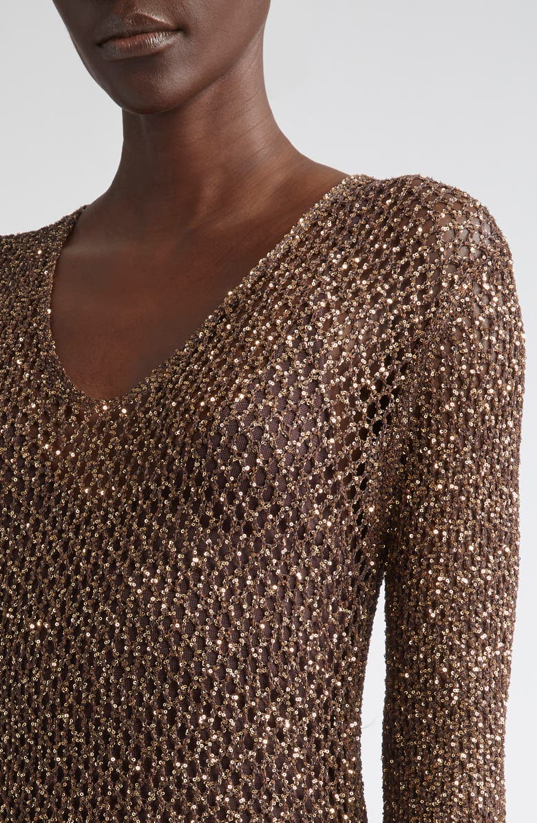 Altuzarra Ozzie Long Sleeve Sequin Maxi Sweater Dress, Alternate, color, Charred Oak
