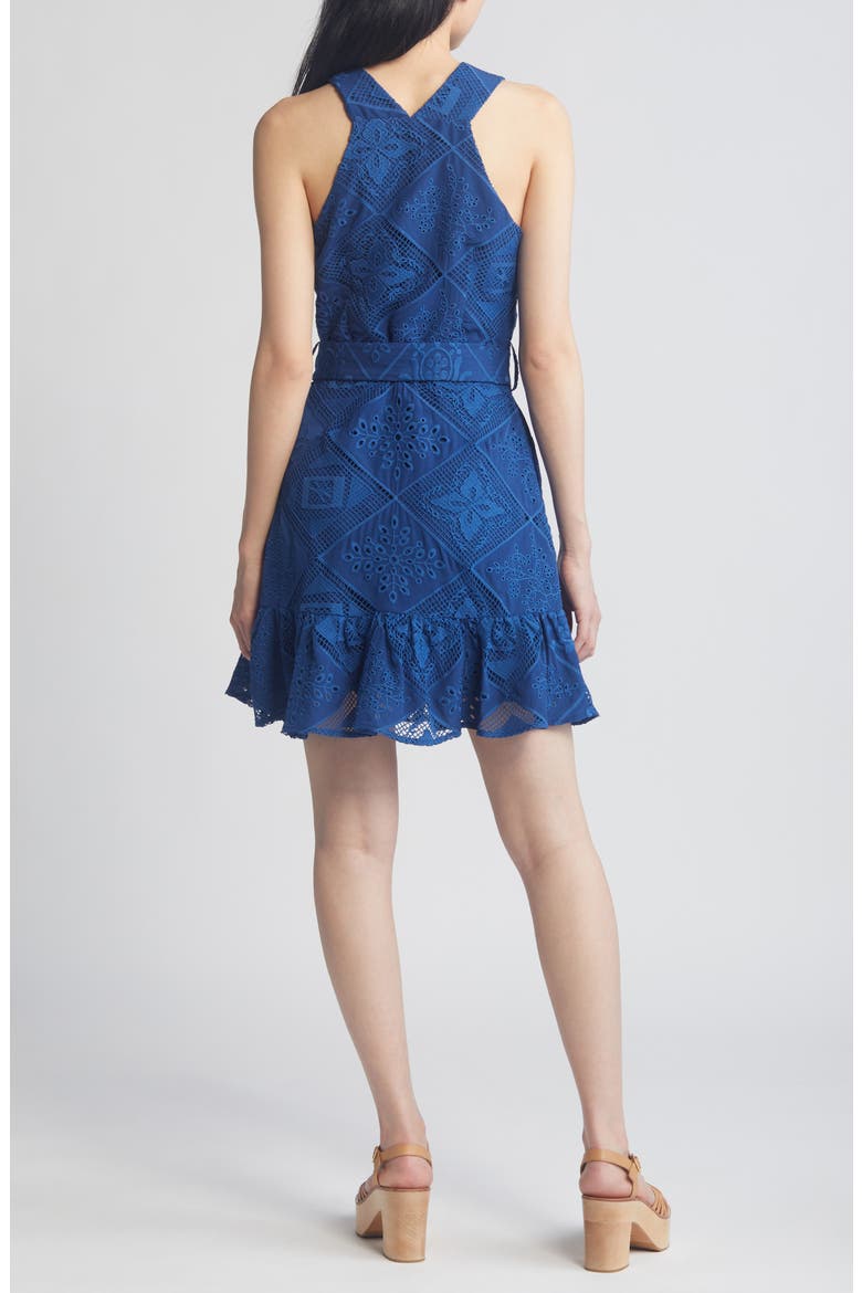 Braylee Lace Eyelet Belted Sleeveless Minidress, Alternate, color, NAVY