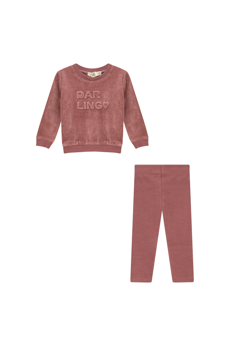 2 Piece Velour Top and Ribbed Leggings Set, Main, color, Rose