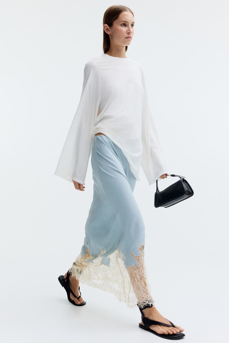 Lace-trimmed Skirt, Alternate, color, Light dusty blue