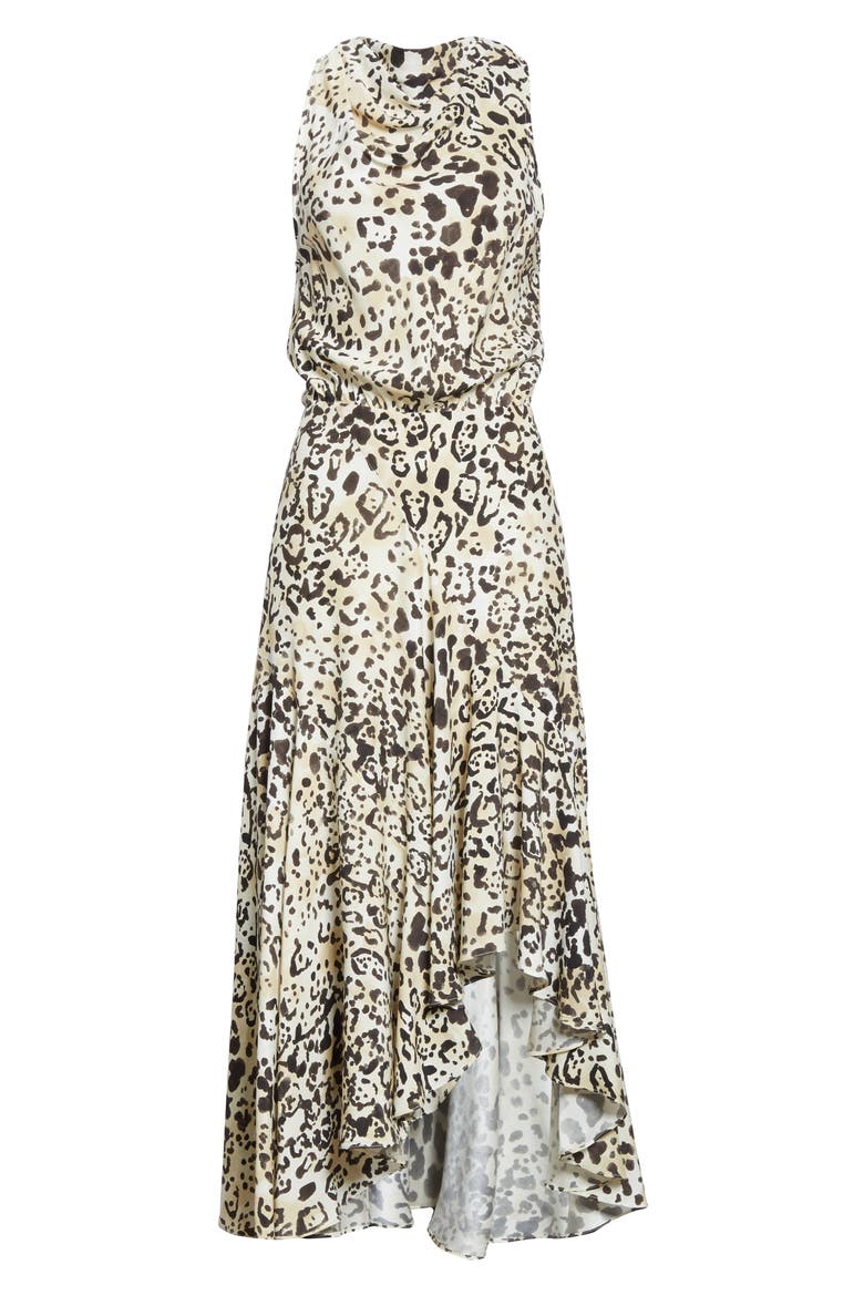 Animal Print Bow Back Handkerchief Hem Silk Dress, Alternate, color, ANIMAL PRINT