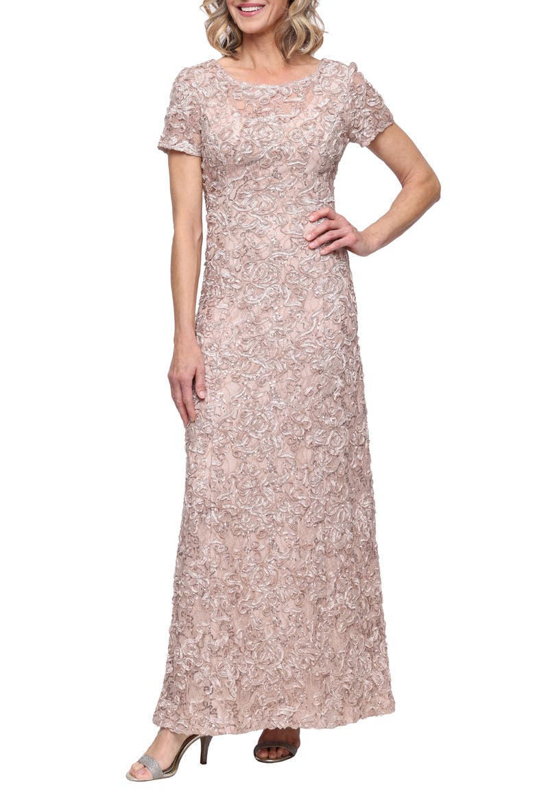 Embellished Soutache A-Line Gown, Main, color, CHAMPAGNE