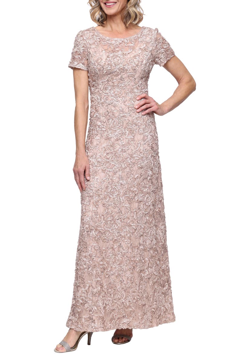 Alex Evenings Embellished Soutache A-Line Gown, Main, color, Champagne