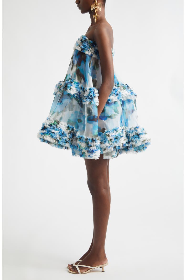 Alchemy Floral Silk Organza Ruffle Minidress, Alternate, color, BLUE POPPY