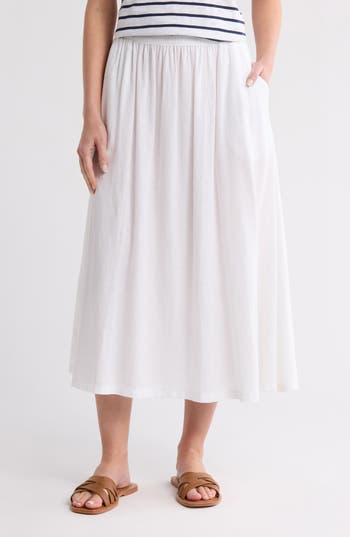 Shop Caslon ® Floral Linen Blend Pull-on Skirt In White