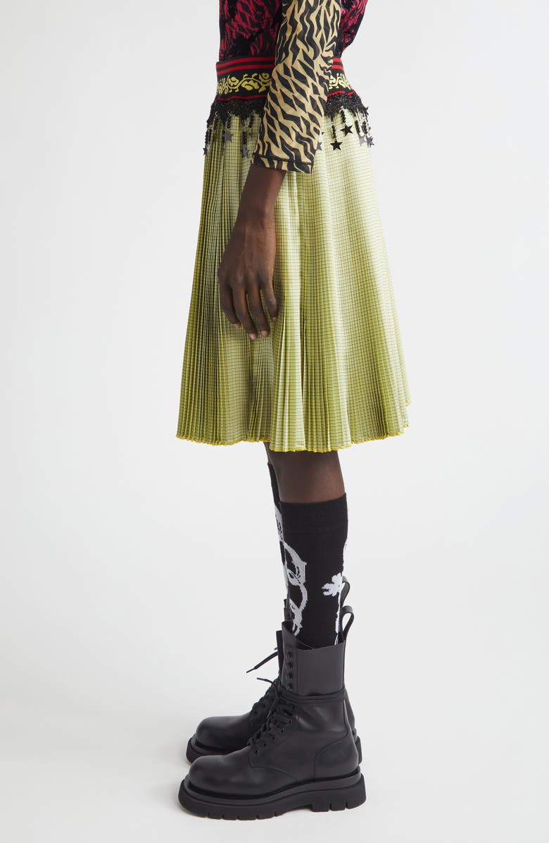 Chopova Lowena Stacey Pleated Plaid Skirt, Alternate, color, Yellow Multi