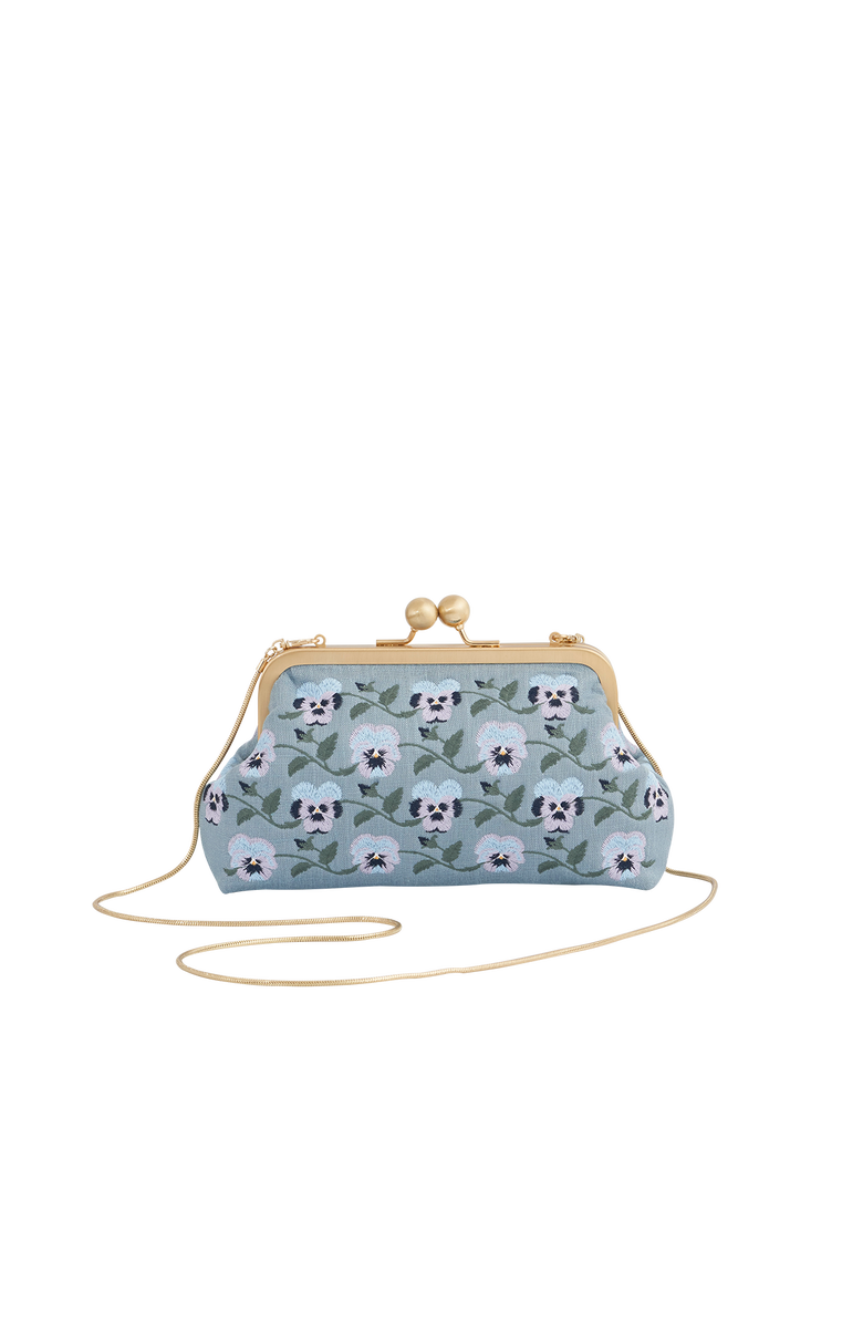 Fable England Pansy Victoriana Clutch Blue, Alternate, color, Blue & Gold