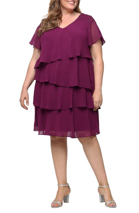 Beaded Tiered Chiffon Dress