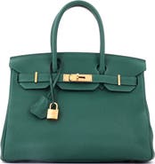 Pre-Owned Hermes Birkin Handbag Green Togo with Gold Hardware 30