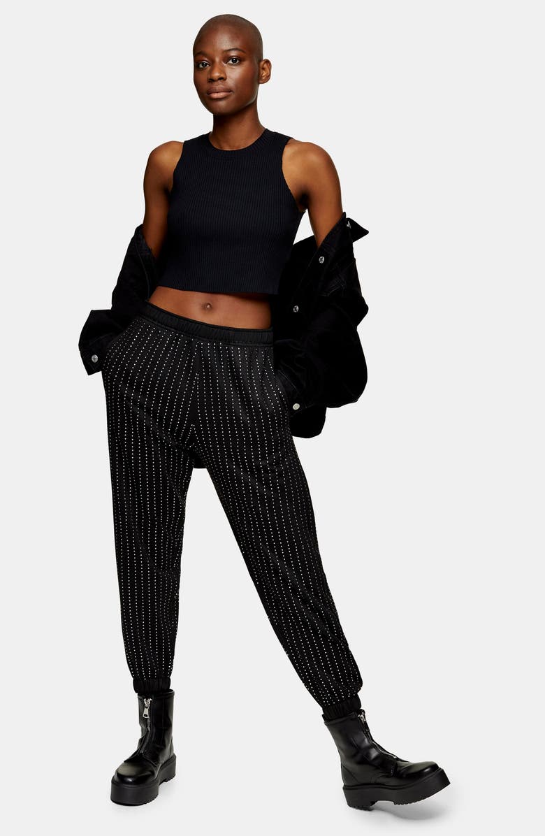Topshop Diamante Joggers, Alternate, color,