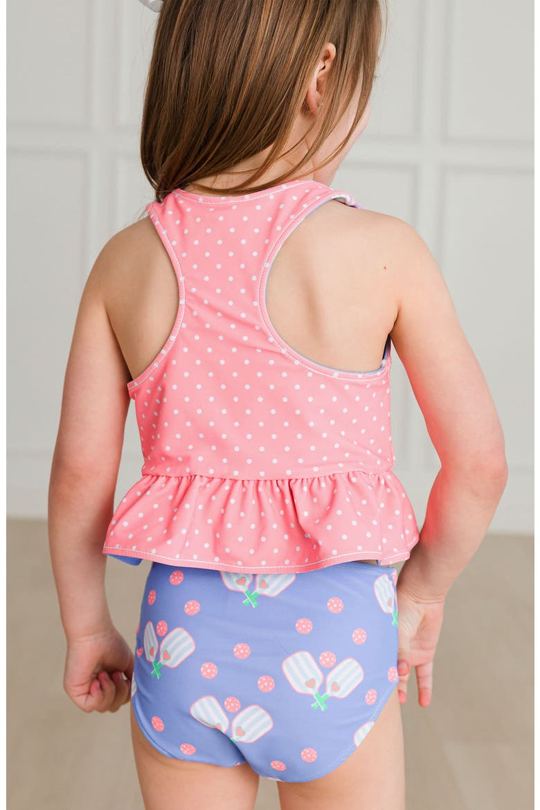 Kids' Pickleball Playtime Reversible Two-Piece Swimsuit, Alternate, color, BLUE/ PINK