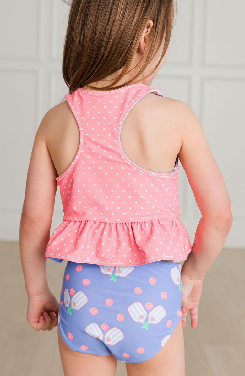 RuffleButts Kids' Pickleball Playtime Reversible Two-Piece Swimsuit, Alternate, color, Blue/ Pink