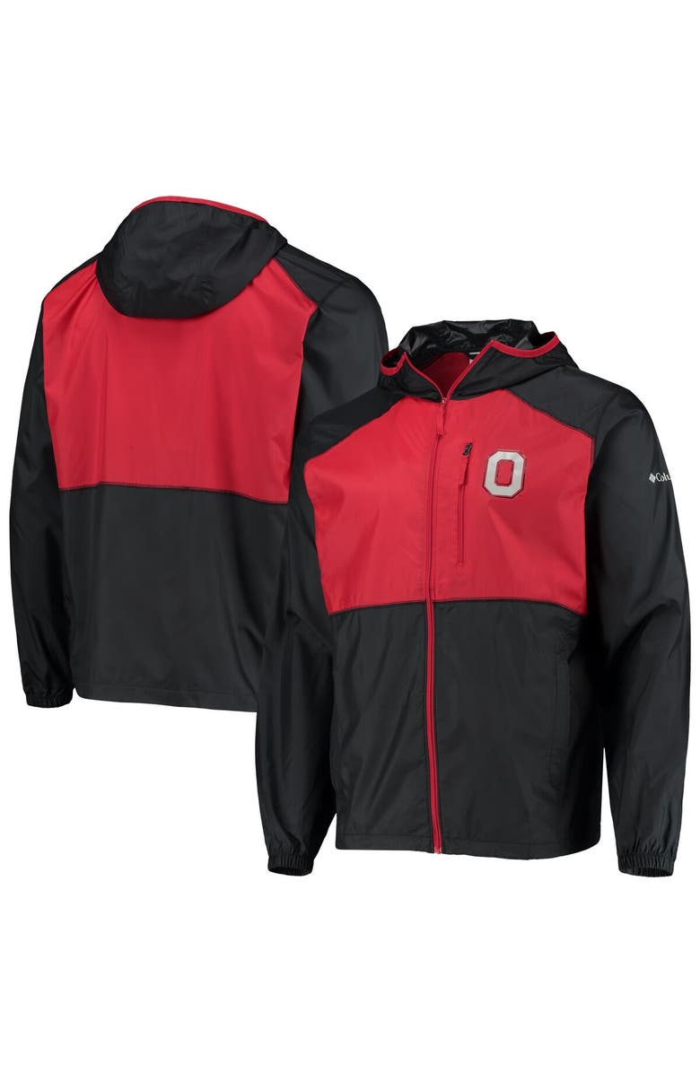 Columbia Men's Columbia Black/Scarlet Ohio State Buckeyes Flash Forward Hoodie Full-Zip Lightweight Windbreaker, Main, color, 