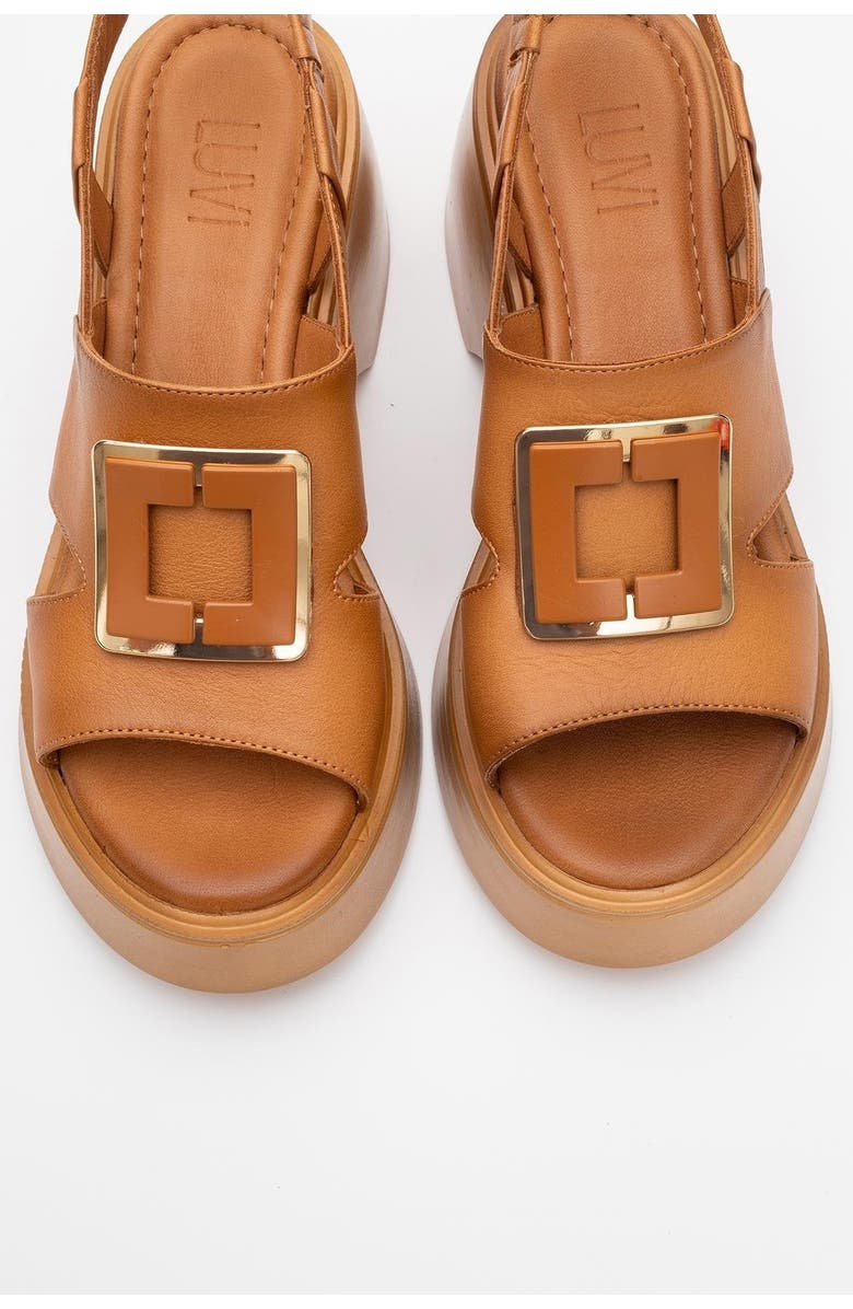 Forever & Always Shoes Lucia Leather Buckle Platform Sandal, Alternate, color, Cognac Leather