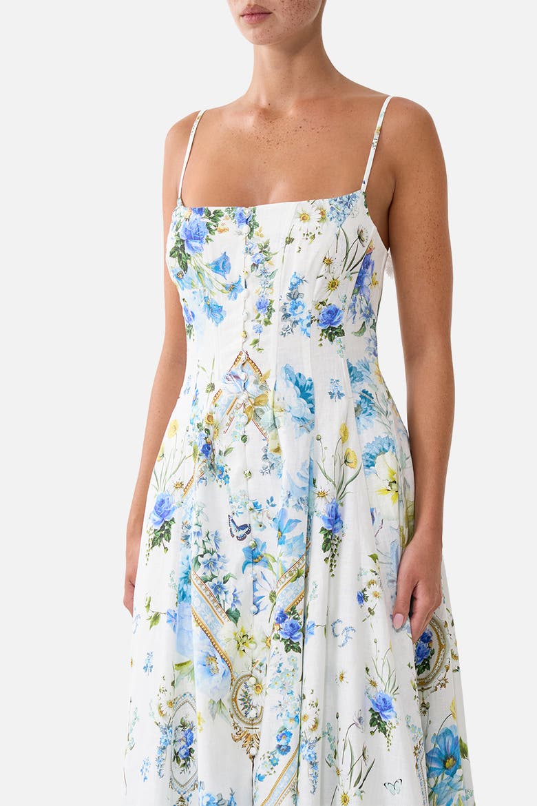 Corset Dress With Long Flared Skirt, Alternate, color, Dandelion Skies