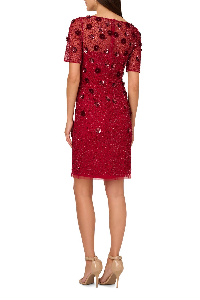 Sequin Mesh & Velvet Cocktail Sheath Dress, Alternate, color, CRANBERRY