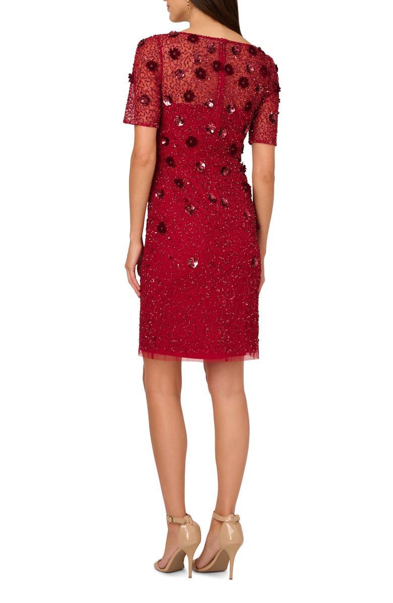 Adrianna Papell Sequin Mesh & Velvet Cocktail Sheath Dress, Alternate, color, Cranberry