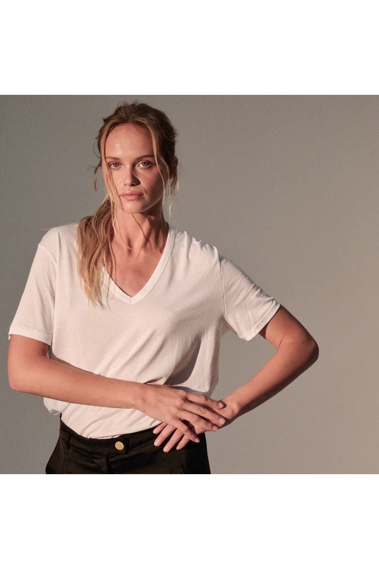 Lyocell Cotton Semi Relaxed Short Sleeve V-Neck T-Shirt, Alternate, color, BLANC