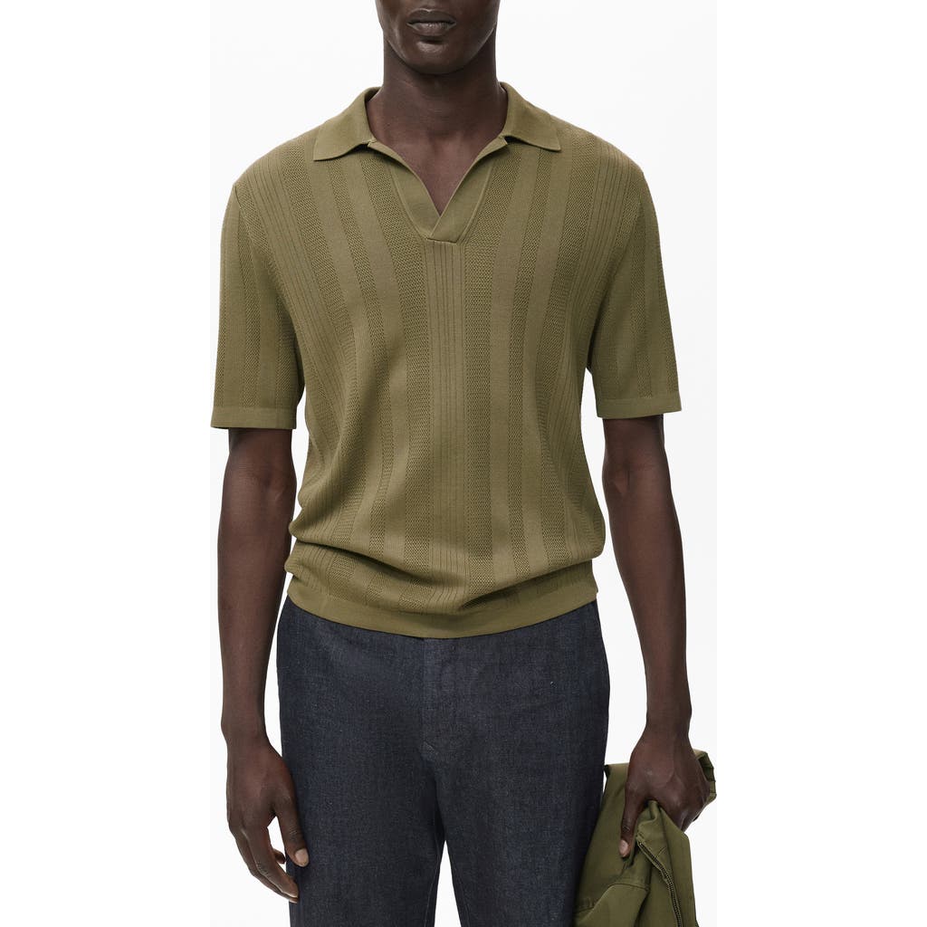 Mango Rib Johnny Collar Polo In Green