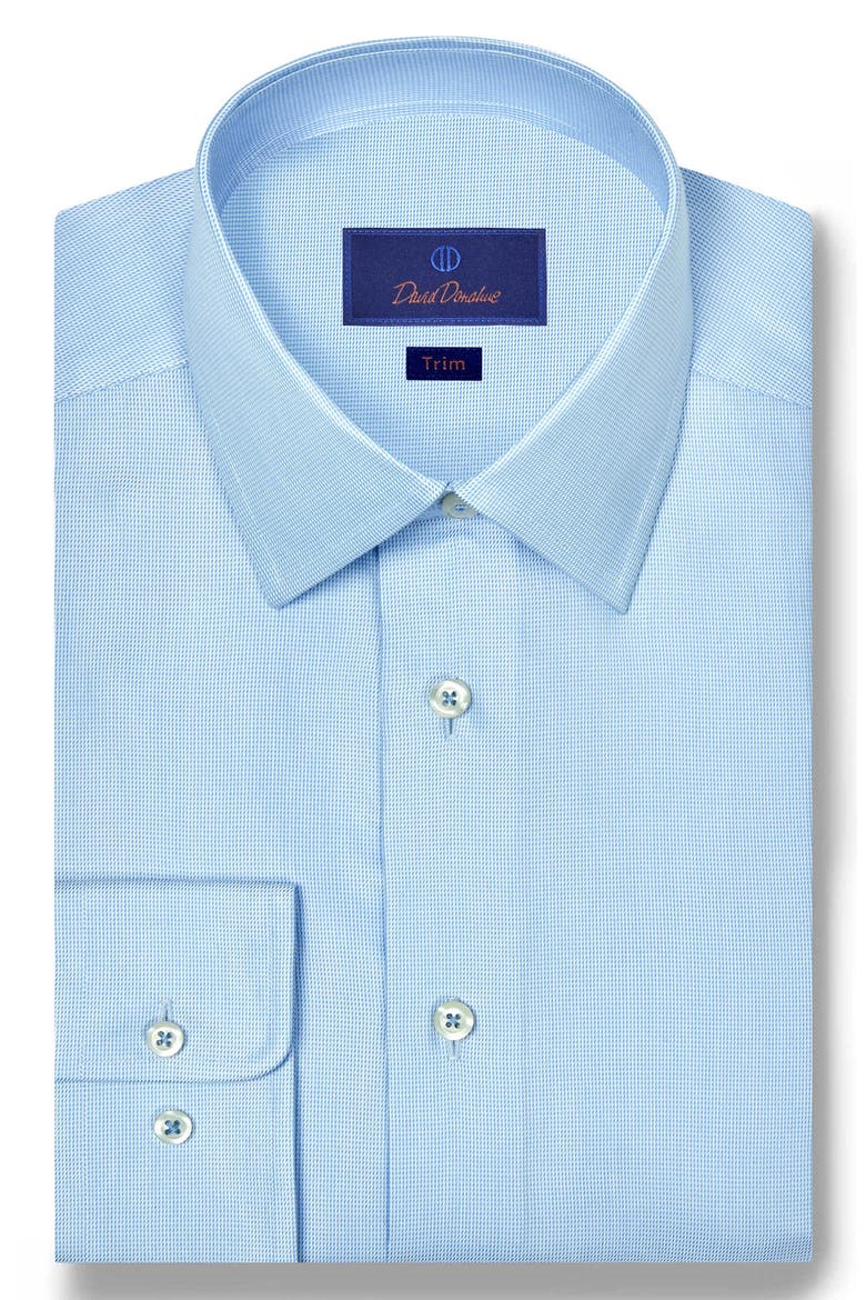 Trim Fit Cotton & Silk Dress Shirt, Main, color, SKY