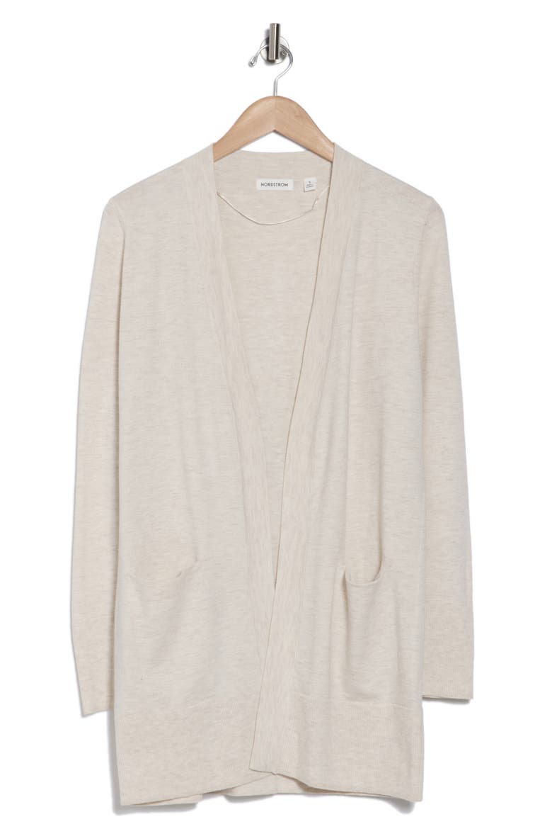 Open Front Cardigan, Alternate, color, BEIGE OATMEAL LIGHT HEATHER