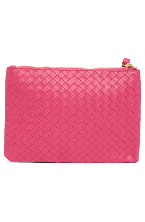 Shop Mundi Small Leather Goods Woven Wristlet In Bright Pink