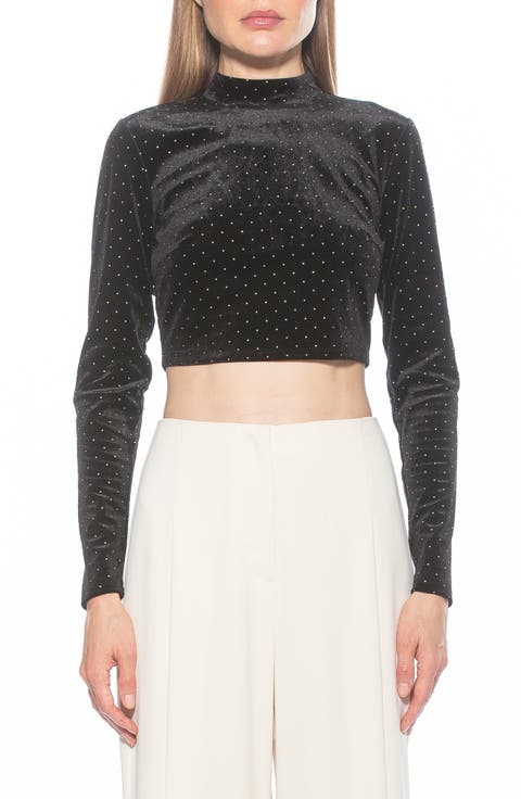 Ari Long Sleeve Studded Velvet Crop Top