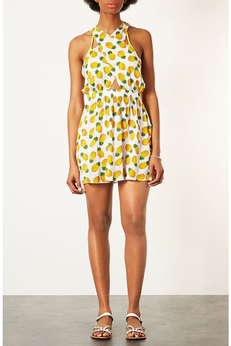 Pineapple Print Sundress, Alternate, color, WHITE/ YELLOW
