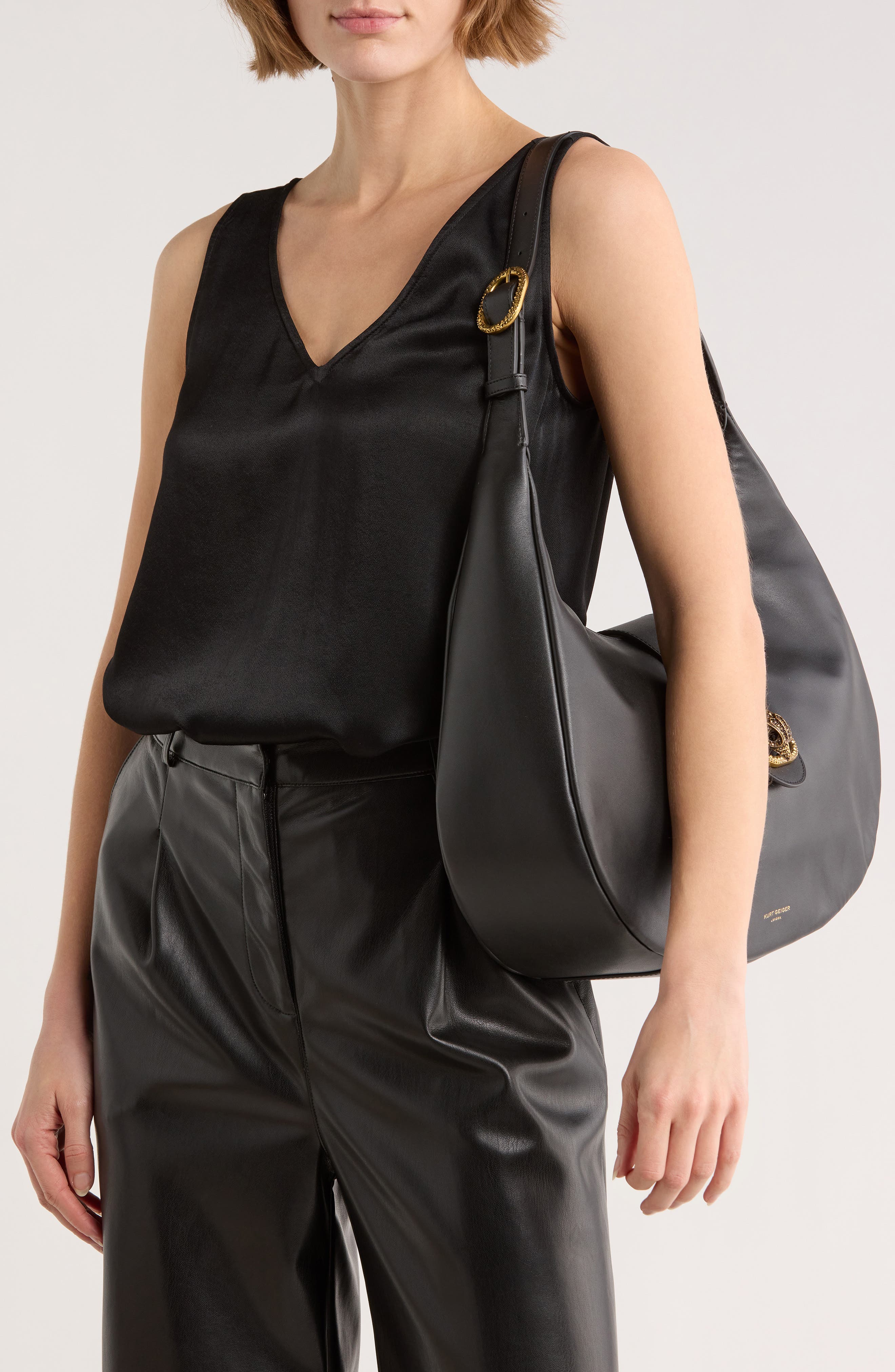 Kurt Geiger London Chelsea Leather Hobo Bag, Alternate, color, Black