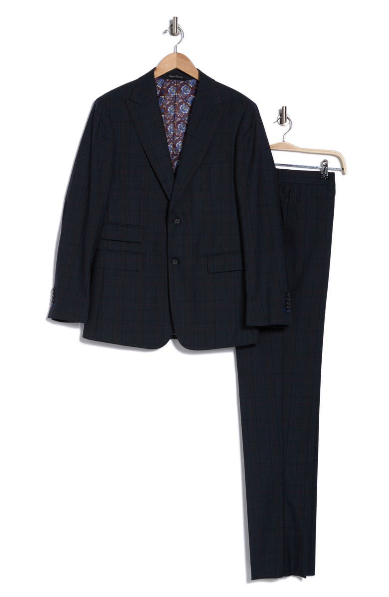 Plaid Trim Fit Peak Lapel Wool Blend Two-Piece Suit