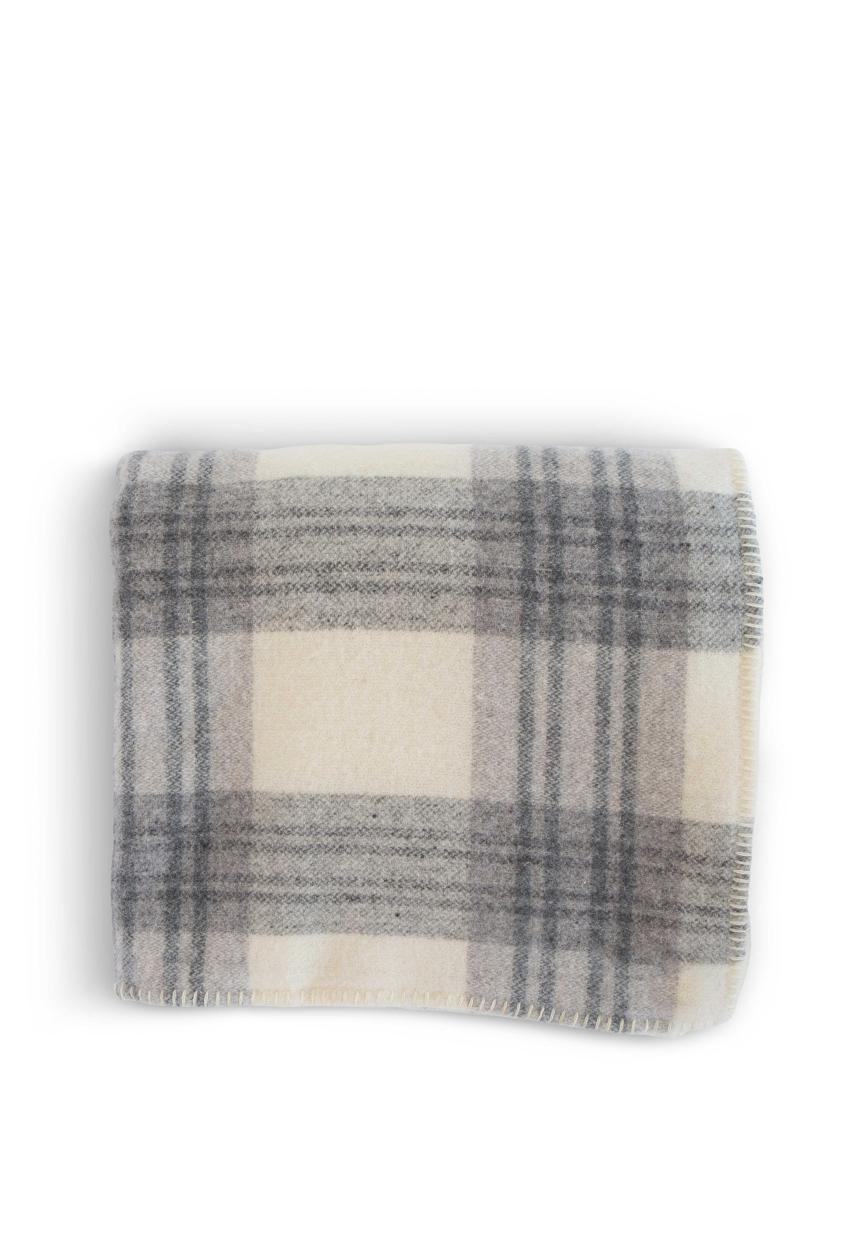 Evangeline Plaid Merino Wool Blankets In Neutral