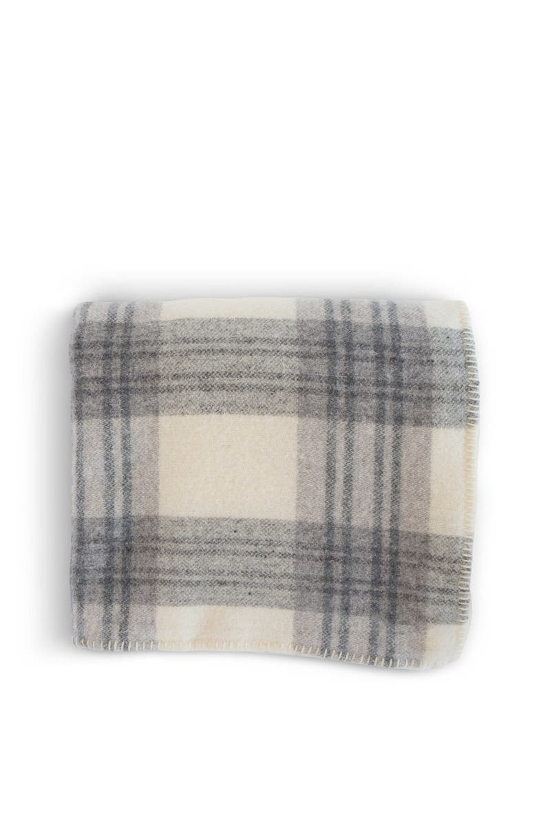 Evangeline Plaid Merino Wool Blankets, Main, color, Cream / Ledge Plaid