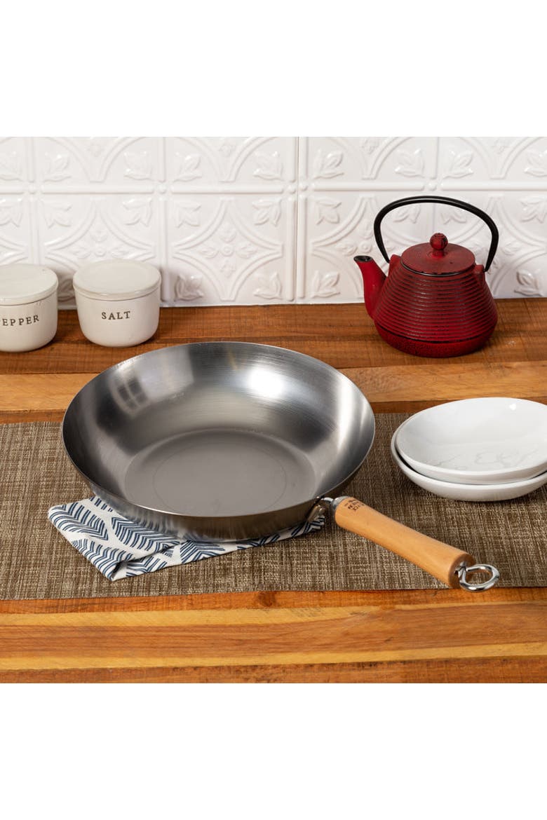 Uncoated Carbon Steel Stir Fry Pan with Birch Handle, 12-Inch, Alternate, color, Metallic Silver