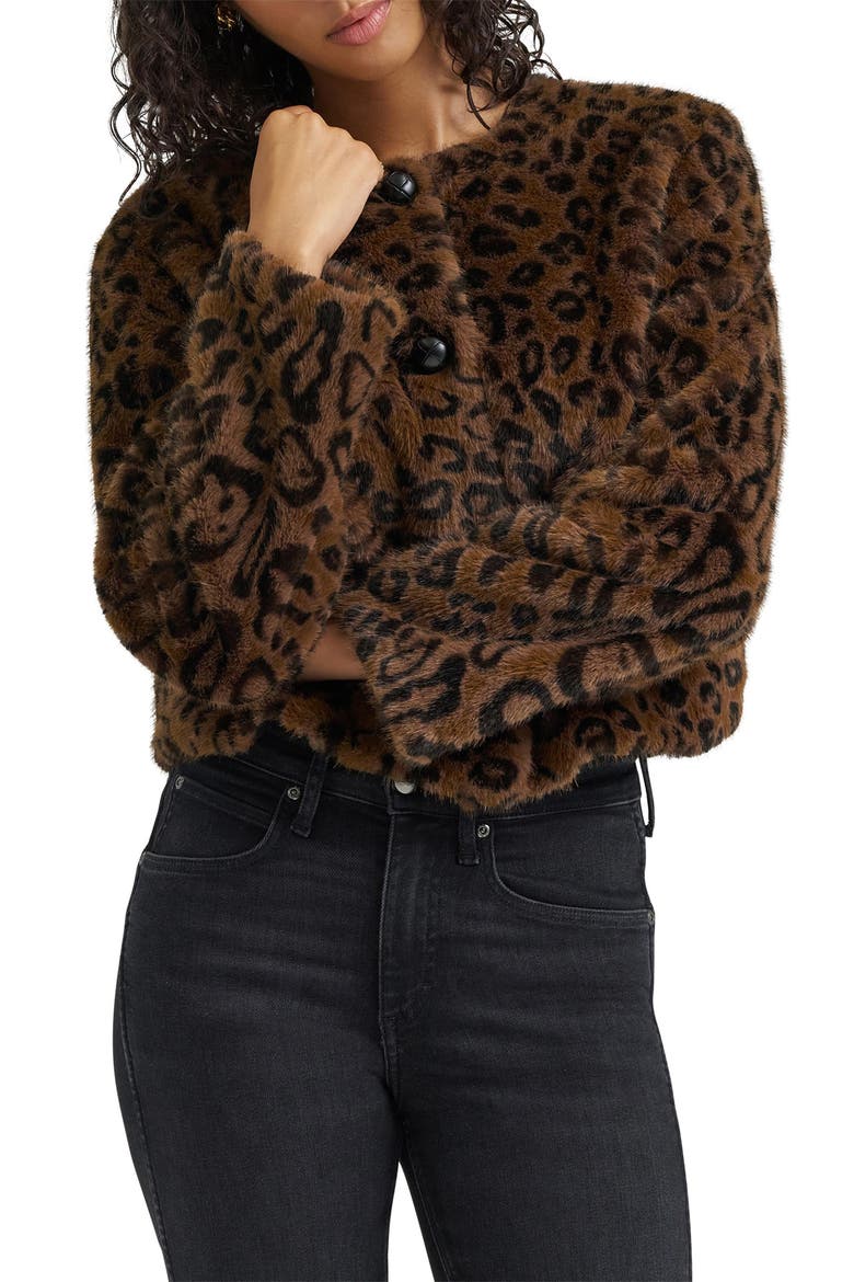 Leopard Print Faux Fur Cropped Jacket, Main, color, LEOPARD PRINT