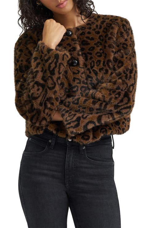 Leopard Print Faux Fur Cropped Jacket
